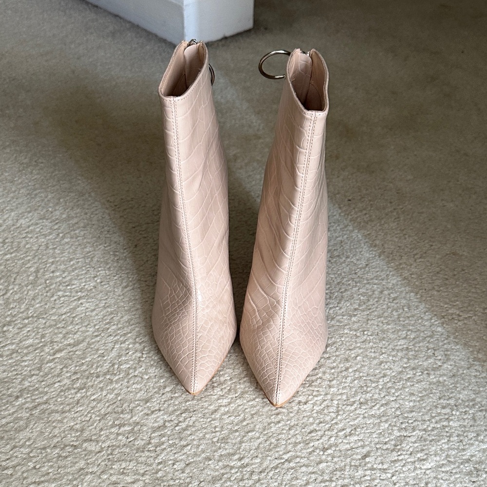 Fashion Nova Blush Croc-Embossed Pointed-Toe Ankle Boots